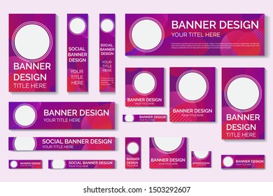 set of vector red web banners of standard sizes for sale with a place for photos. Vertical and horizontal templates 