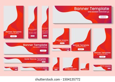 set of vector red web banners of standard sizes for sale with a place for photos. Vertical and horizontal templates 