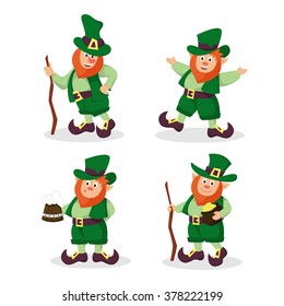 Set of vector red-haired Leprechauns for St.Patricks Day design