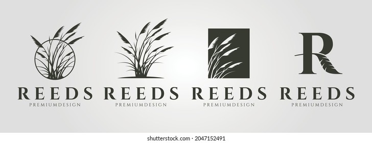 set of vector reed or cattail  vintage logo vector illustration design
