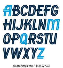 Set of vector regular upper case English alphabet letters made with white lines, for use as design elements for press and blogging.