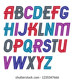 Set of vector regular upper case English alphabet letters made with white lines, for use as design elements for press and blogging.