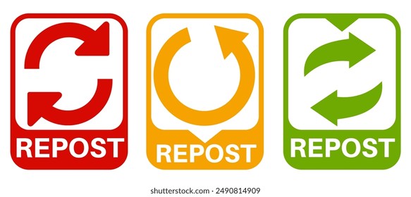 Set vector repost label. Share symbol sticker template design vector illustrations	