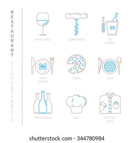 Set of vector restaurant icons and concepts in mono thin line style