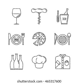 Set of vector restaurant icons and concepts in sketch style.