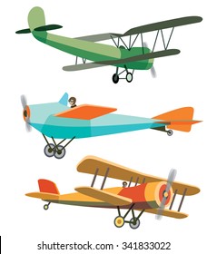 Set of Vector Retro Airplanes