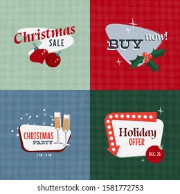 Set of vector retro Christmas signs elements. Vector illustration.