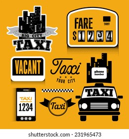 Set of vector retro design element for taxi