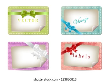 A set of vector retro elegant paper textured banners / greeting cards decorated with silky ribbon bow knots