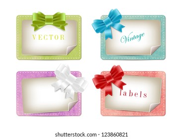 A set of vector retro elegant paper textured banners / greeting cards decorated with silky ribbon bow knots