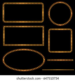 set of vector retro frames template. Lamps lighted vector illustration