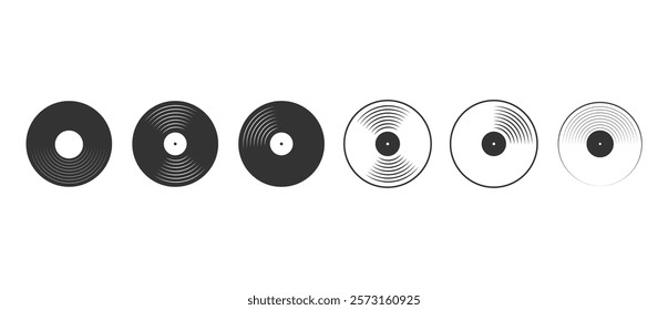 Set of Vector retro gray vinyl record icon. Vinyl Record icon vector, Gramophone vinyl record symbol, Vector illustration of a vinyl in transparent background. Eps10