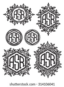 set of vector retro patterns monograms with Floral elements