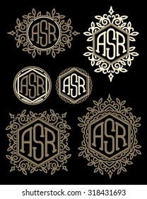 set of vector retro patterns monograms with Floral elements