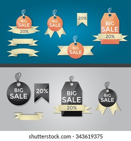 Set of vector retro ribbons, labels, stickers, tabs and tags
