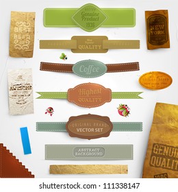 Set Of Vector Retro Ribbons, Old Dirty Paper Textures And Vintage Labels. Elements For Design.