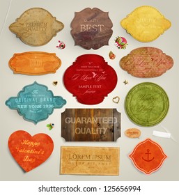 Set Of Vector Retro Ribbons, Old Dirty Paper Textures And Vintage Labels, Banners And Emblems. Elements For Design.