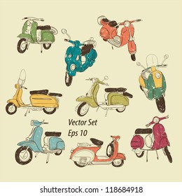 Set of vector retro scooters