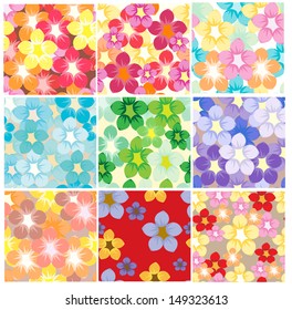 Set vector retro  seamless pattern flowers  floral