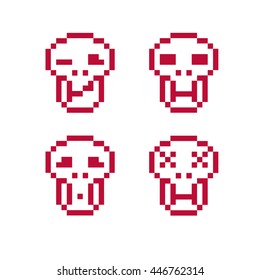 Set of vector retro signs made in pixel art style. Human heads, geometric pixilated symbols.