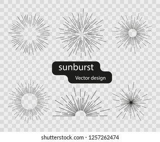 Set of vector retro solar light rays from simple lines. Abstract rays of the sun. Sunburst design elements on isolated background.