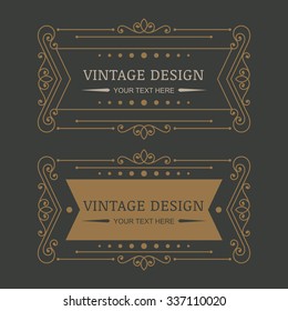 Set of vector retro style decorative flourish frames. Calligraphic golden ornaments. Abstract background. Design concept for boutique, hotel, restaurant, floral shop, fashion, heraldic emblem.