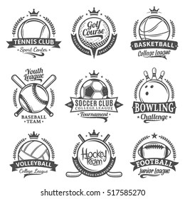 Set of vector retro styled sport emblems and labels