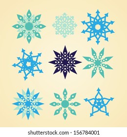 set of vector retro stylized snowflakes