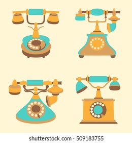 Set of vector retro vintage color phones