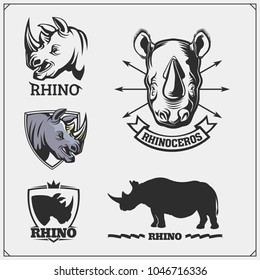 Set of vector Rhinoceros emblems, labels, badges and design elements.