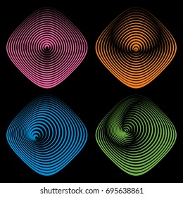 Set of vector rhombus elements from lines of various thickness, forming an optical illusion.  Retro abstract background