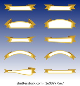 Set of vector ribbon banners. White ribbons group with yellow border. Collection isolated ribbon banners. Design elements. Vector illustration for decoration, business, logo, postcard, web, site. 