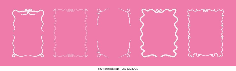 Set of vector ribbon frames. Hand drawn wavy border frames in coquette style. Whimsical frames for invitations and greeting cards.