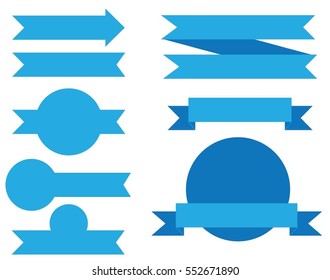 Set vector ribbons banners flat isolated on white background, Illustration set of blue tape for business education.