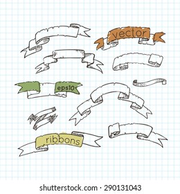 Set of vector ribbons drawn by hand. Doodle