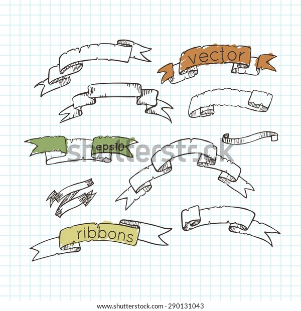 Set Vector Ribbons Drawn By Hand Stock Vector (Royalty Free) 290131043 ...