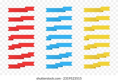 Set of vector ribbons. Ribbons png. Red, blue, yellow ribbons. Design element.