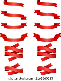 Conjunto de cintas vectoriales. Banderas rojas con líneas doradas