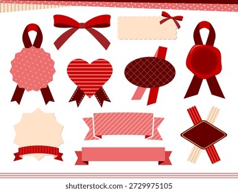 Un conjunto de cintas de Vector, pegatinas y sellos de cera en rojo, rosa y marrón. Este esquema de color de San Valentín se puede utilizar como un Anuncio Horizontal con texto.