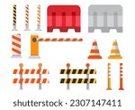 set vector road barrier and street barriers. vector illustration