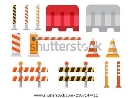 set vector road barrier and street barriers. vector illustration