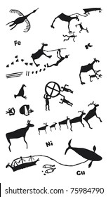 Set of vector rock drawings. Umba, Russia.