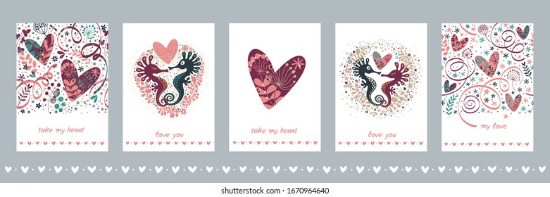 Set of vector romantic cards. My love.