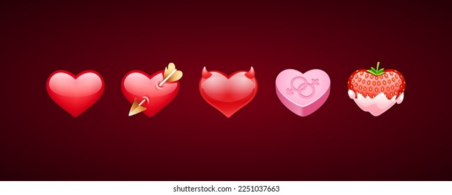 Conjunto de íconos vectoriales románticos del corazón. Clipart para San Valentín y diseño de citas.