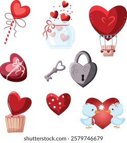 set of vector romantic illustrations for love day. February 14, Valentine's Day