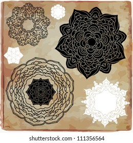 A set of vector romantic lace frames and hand-drawn black and white patterns