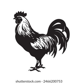 Set of vector rooster and chicken black silhouettes isolated on white background. Domestic animals hen vector illustration. hen art work.