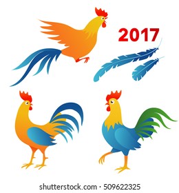 Set of vector roosters - symbol of 2017 new year