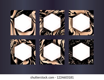 Set of vector rose gold background for party, invitation, web, banner, birthday, wedding, business card. Abstract pink design template.