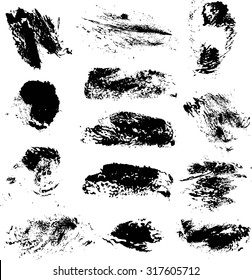 Set of vector rough imprints smears black paint on a white background 1